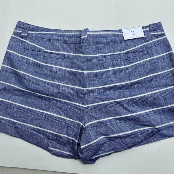 GAP Blue & White Striped LINEN Cotton blend Shorts Size 14 drawstring summer NWT - Picture 7 of 12